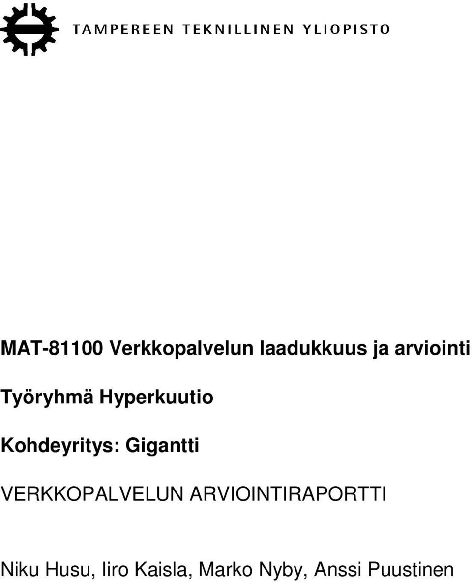 Gigantti VERKKOPALVELUN ARVIOINTIRAPORTTI