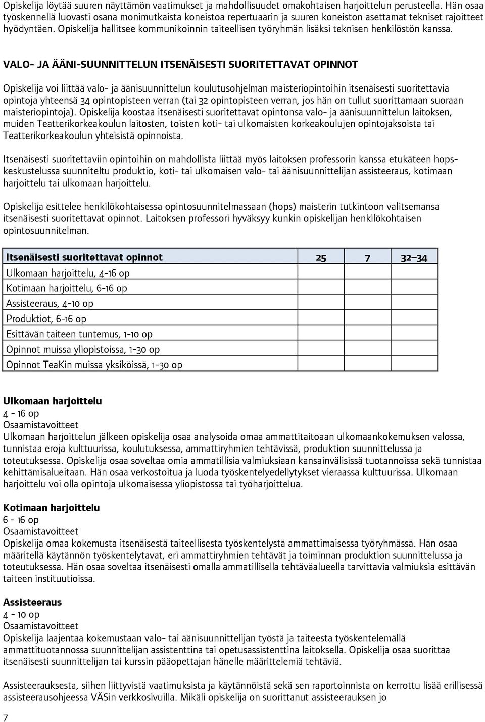 Opiskelija hallitsee kommunikoinnin taiteellisen työryhmän lisäksi teknisen henkilöstön kanssa.