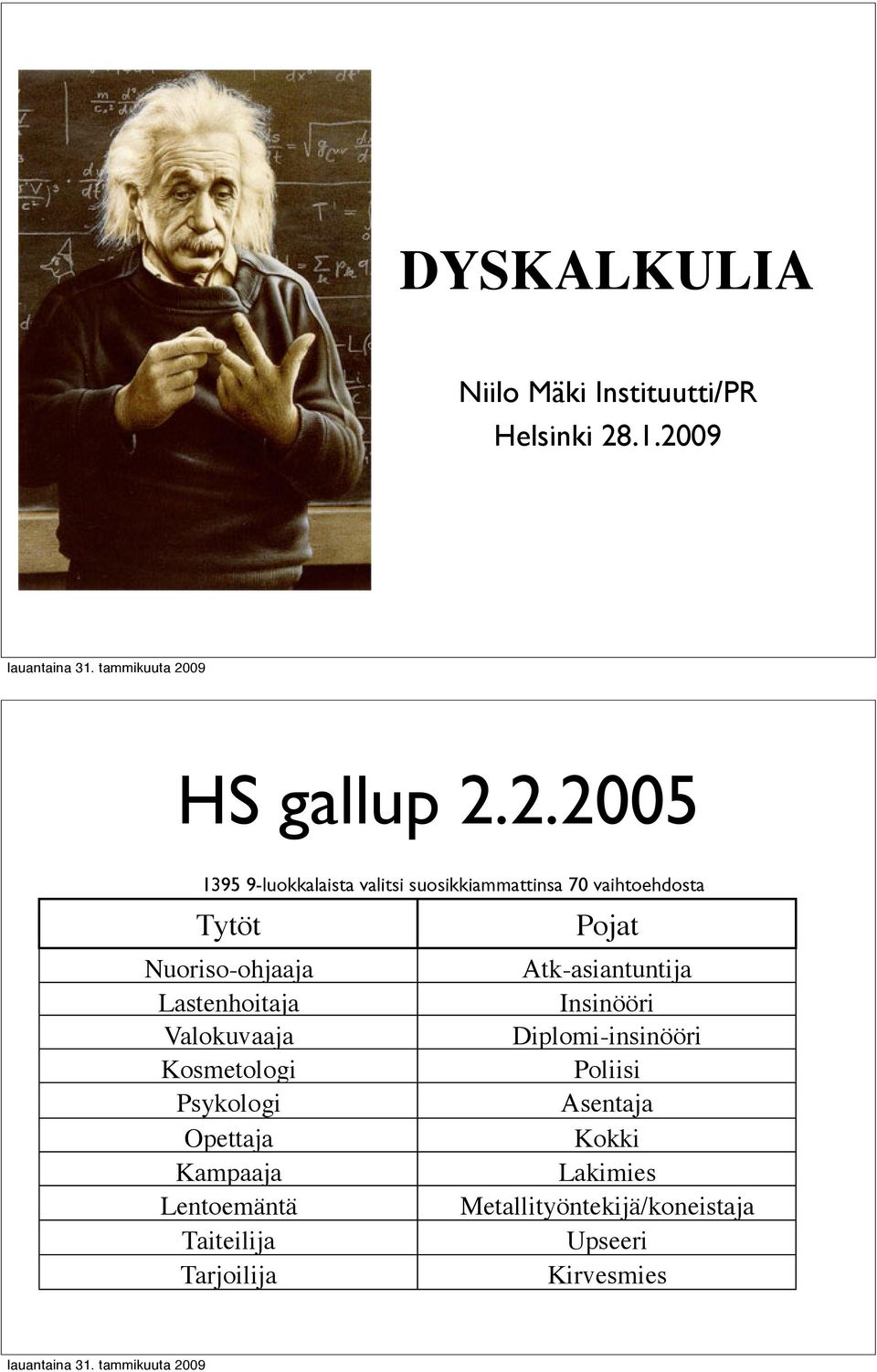 Pojat Nuoriso-ohjaaja Atk-asiantuntija Lastenhoitaja Insinööri Valokuvaaja Diplomi-insinööri