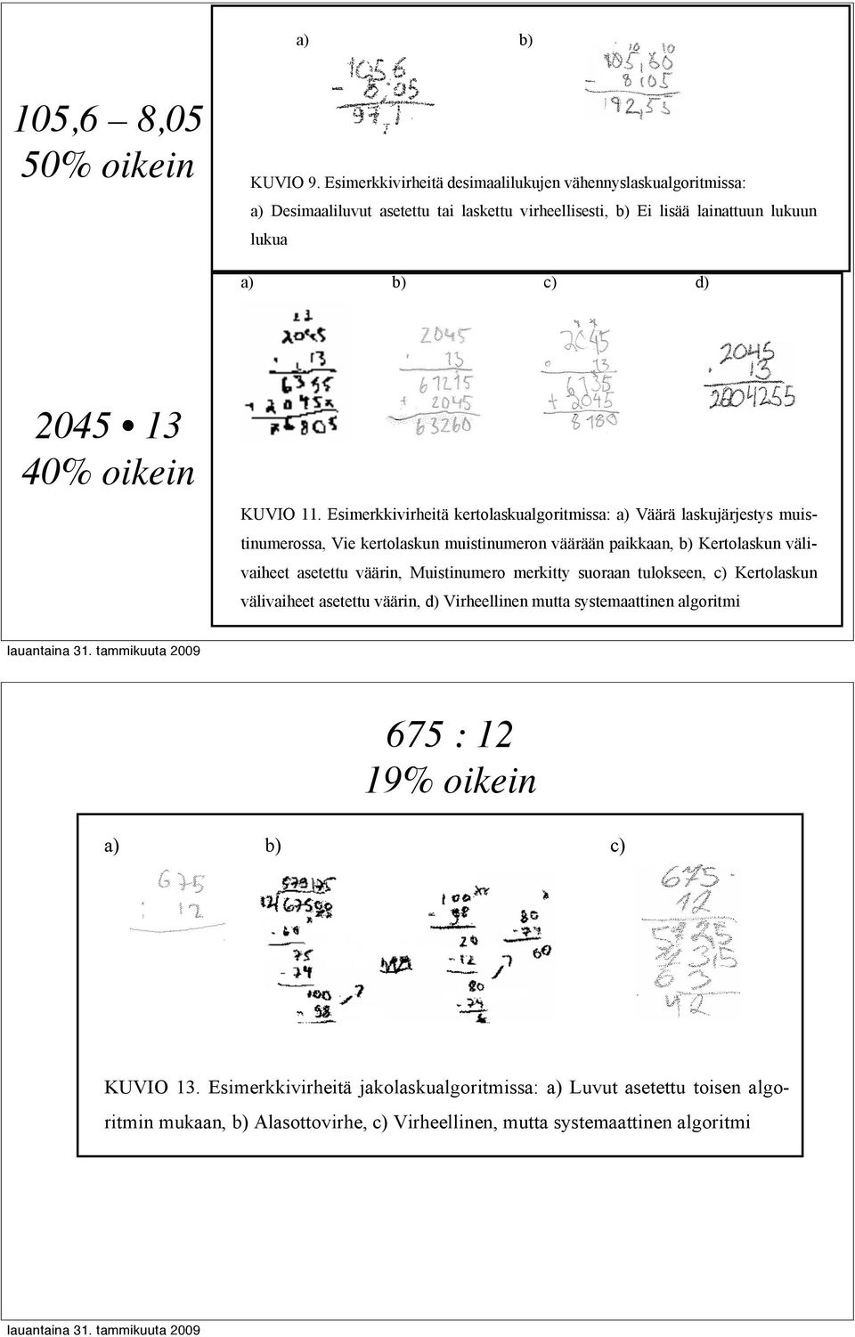 virheellisesti -luokan (f=22) virheitä tehtiin siten, että luvusta lainattiin esimerkiksi yhdeksän tai yksitoista.