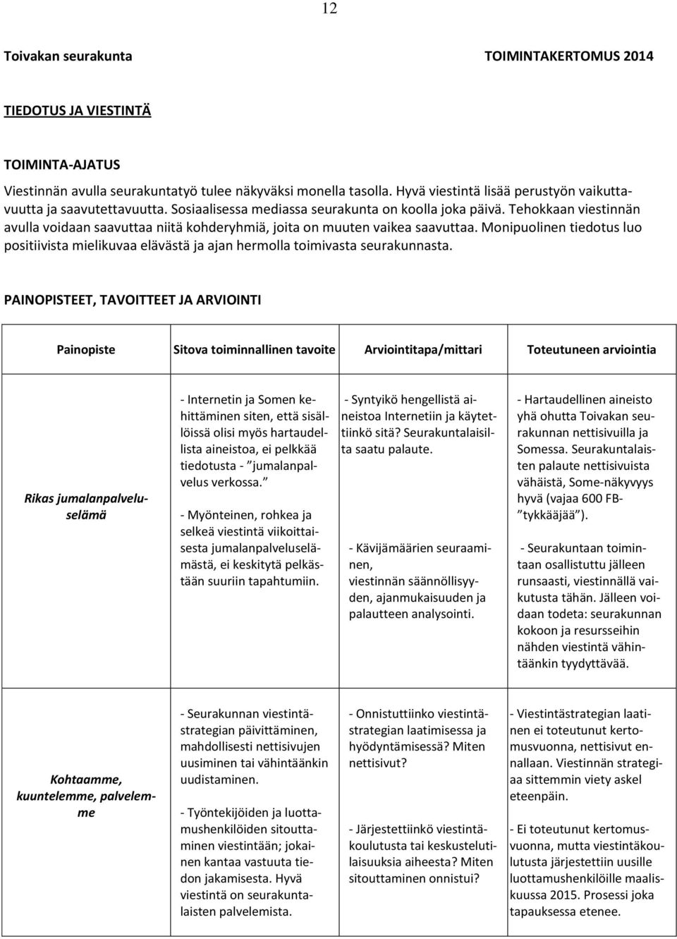 Tehokkaan viestinnän avulla voidaan saavuttaa niitä kohderyhmiä, joita on muuten vaikea saavuttaa. Monipuolinen tiedotus luo positiivista mielikuvaa elävästä ja ajan hermolla toimivasta seurakunnasta.