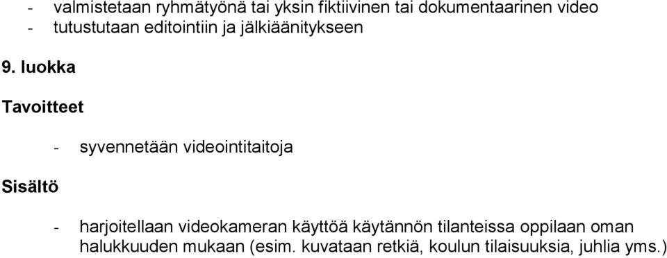 videointitaitoja - harjoitellaan videokameran käyttöä käytännön