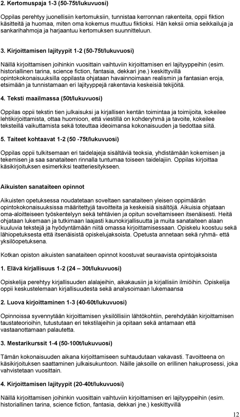 Kirjoittamisen lajityypit 1-2 (50-75t/lukuvuosi) Näillä kirjoittamisen joihinkin vuosittain vaihtuviin kirjoittamisen eri lajityyppeihin (esim.