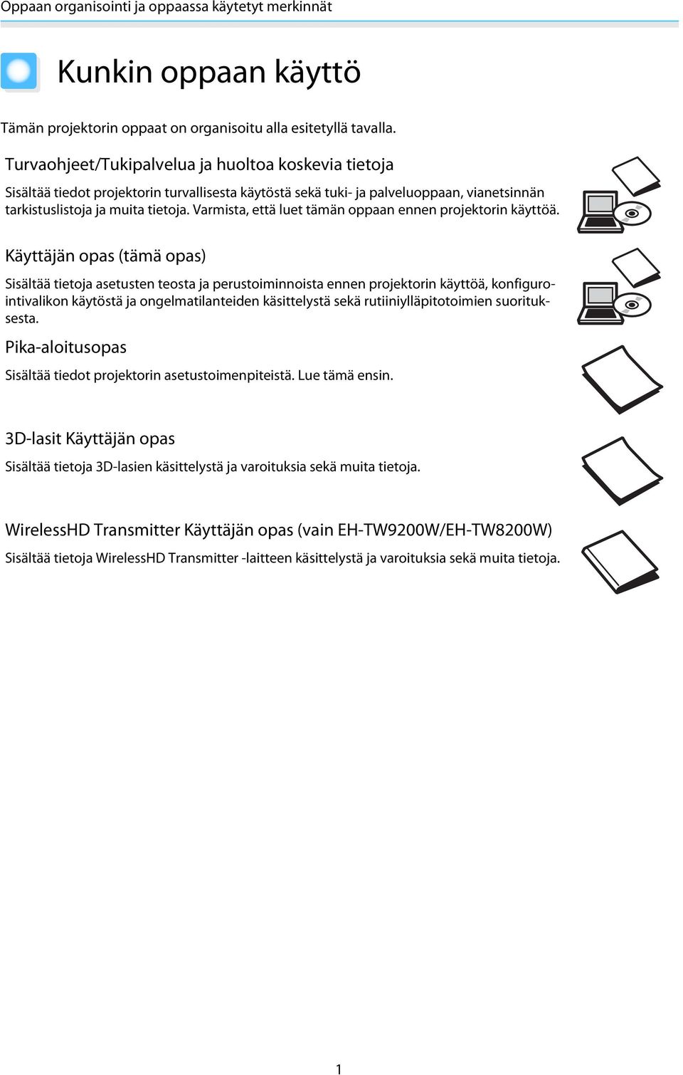 Varmista, että luet tämän oppaan ennen projektorin käyttöä.