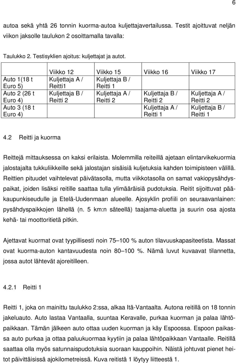 Kuljettaja A / Reitti 2 Reitti 2 Reitti 2 Reitti 2 Kuljettaja A / Kuljettaja B / Reitti 1 Reitti 1 4.2 Reitti ja kuorma Reittejä mittauksessa on kaksi erilaista.