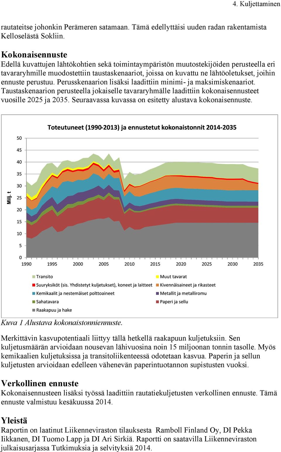 ennuste perustuu. Perusskenaarion lisäksi laadittiin minimi- ja maksimiskenaariot. Taustaskenaarion perusteella jokaiselle tavararyhmälle laadittiin kokonaisennusteet vuosille 2025 ja 2035.