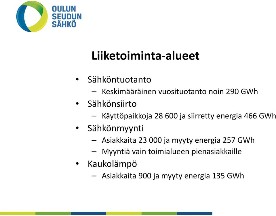 Sähkönmyynti Asiakkaita 23 000 ja myyty energia 257 GWh Myyntiä vain