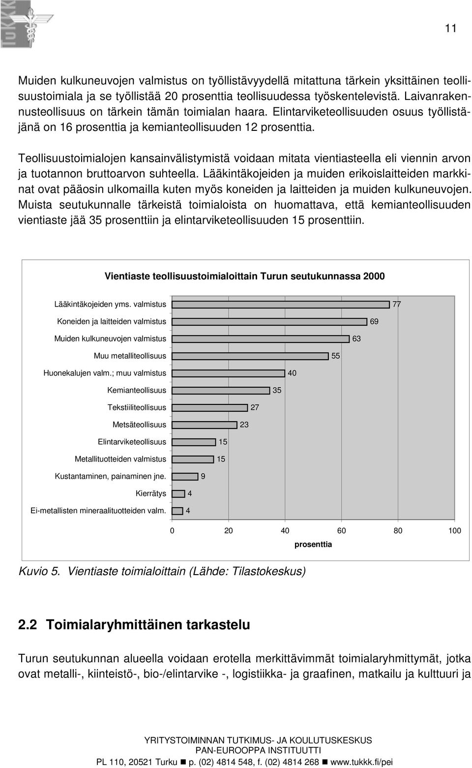 Teollisuustoimialojen kansainvälistymistä voidaan mitata vientiasteella eli viennin arvon ja tuotannon bruttoarvon suhteella.