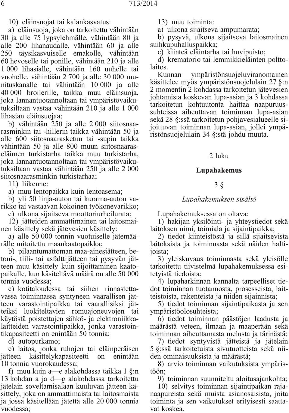 10 000 ja alle 40 000 broilerille, taikka muu eläinsuoja, joka lannantuotannoltaan tai ympäristövaikutuksiltaan vastaa vähintään 210 ja alle 1 000 lihasian eläinsuojaa; b) vähintään 250 ja alle 2 000