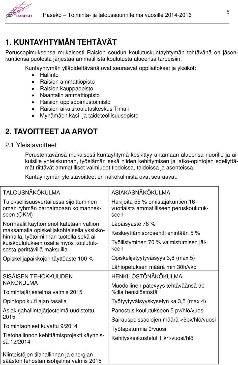 Kuntayhtymän ylläpidettävänä ovat seuraavat oppilaitokset ja yksiköt: Hallinto Raision ammattiopisto Raision kauppaopisto Naantalin ammattiopisto Raision oppisopimustoimisto Raision