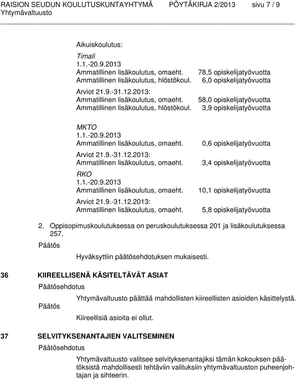 RKO..20.9.203 Ammatillinen lisäkoulutus, omaeht. Arviot 2.9.3.2.203: Ammatillinen lisäkoulutus, omaeht.