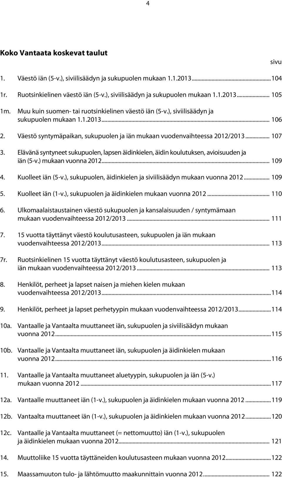 Elävänä syntyneet sukupuolen, lapsen äidinkielen, äidin koulutuksen, avioisuuden ja iän (5-v.) mukaan vuonna... 9 4. Kuolleet iän (5-v.), sukupuolen, äidinkielen ja siviilisäädyn mukaan vuonna... 9 5.