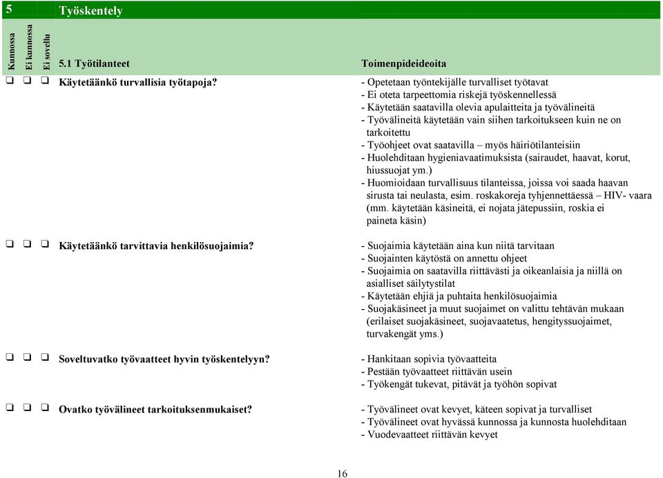 tarkoitukseen kuin ne on tarkoitettu - Työohjeet ovat saatavilla myös häiriötilanteisiin - Huolehditaan hygieniavaatimuksista (sairaudet, haavat, korut, hiussuojat ym.