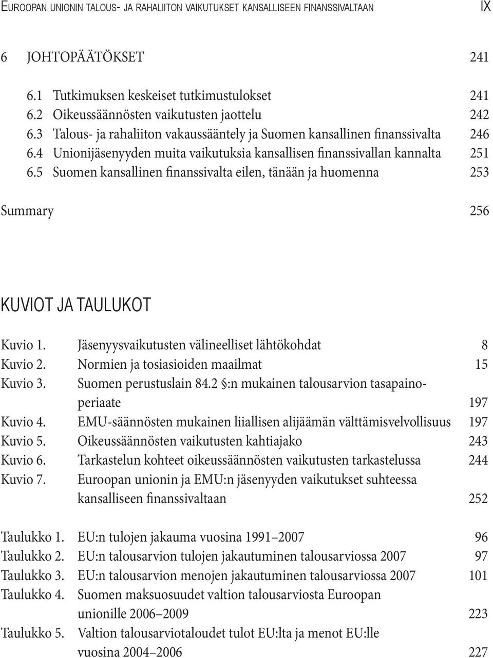 5 Suomen kansallinen finanssivalta eilen, tänään ja huomenna 253 Summary 256 KUVIOT JA TAULUKOT Kuvio 1. Jäsenyysvaikutusten välineelliset lähtökohdat 8 Kuvio 2.