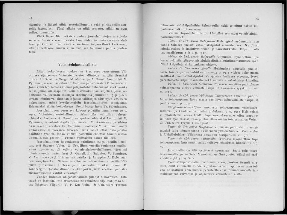 annettakoon niiden viime vuotisen toiminnan puhua puolestaan. Voimistelujaostohallinto. Liiton kokouksessa toukokuun 8 p.