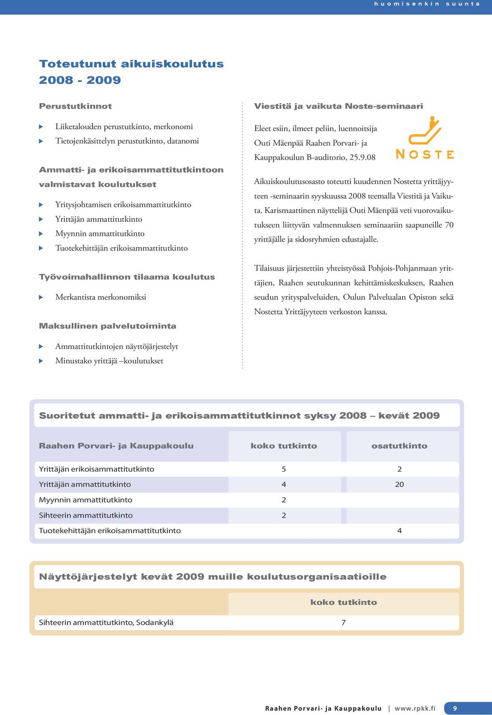 merkonomiksi Maksullinen palvelutoiminta Viestitä ja vaikuta Noste-seminaari Eleet esiin, ilmeet peliin, luennoitsija Outi Mäenpää Raahen Porvari- ja Kauppakoulun B-auditorio, 25.9.