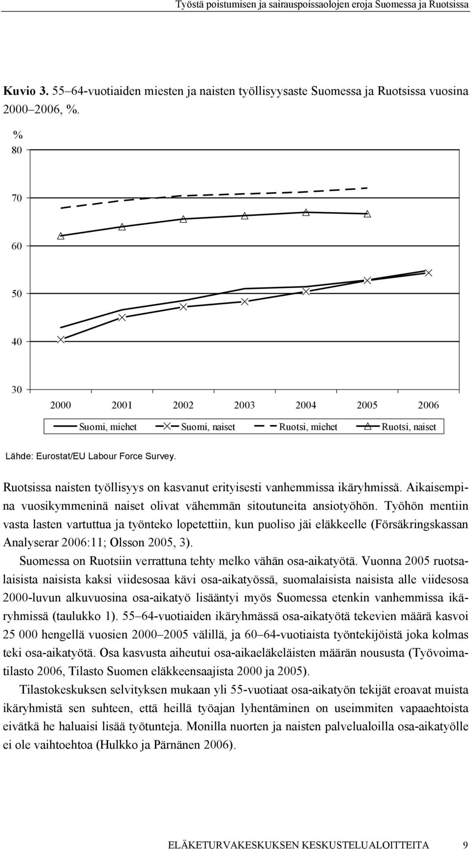 Ruotsissa naisten työllisyys on kasvanut erityisesti vanhemmissa ikäryhmissä. Aikaisempina vuosikymmeninä naiset olivat vähemmän sitoutuneita ansiotyöhön.