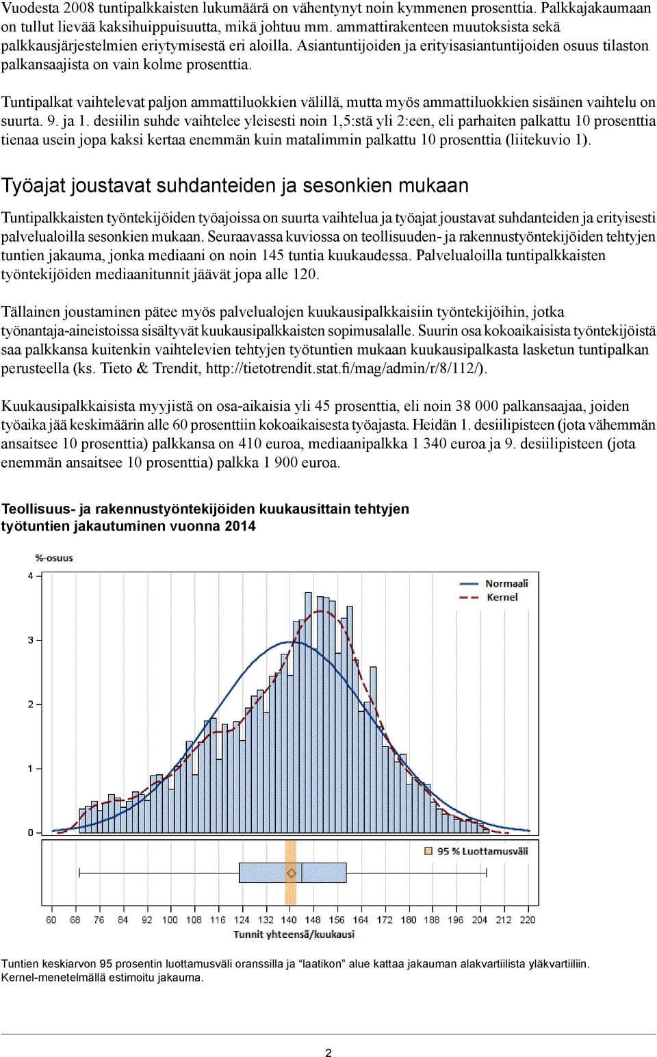 Tuntipalkat vaihtelevat paljon ammattiluokkien välillä, mutta myös ammattiluokkien sisäinen vaihtelu on suurta. 9. ja 1.