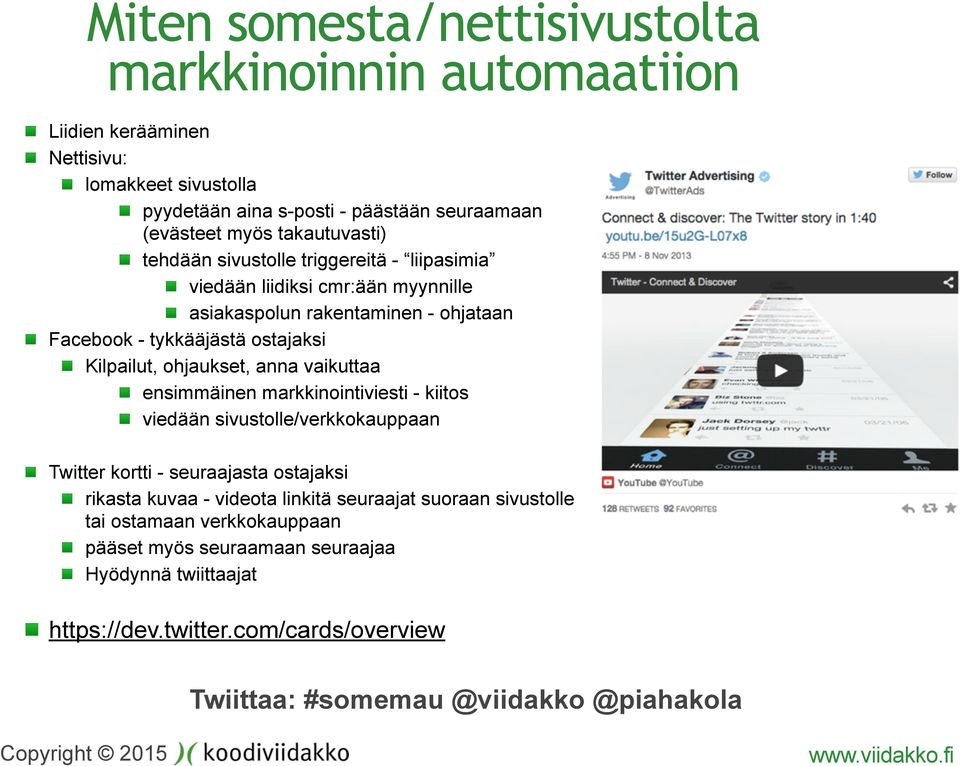ostajaksi Kilpailut, ohjaukset, anna vaikuttaa ensimmäinen markkinointiviesti - kiitos viedään sivustolle/verkkokauppaan Twitter kortti - seuraajasta ostajaksi