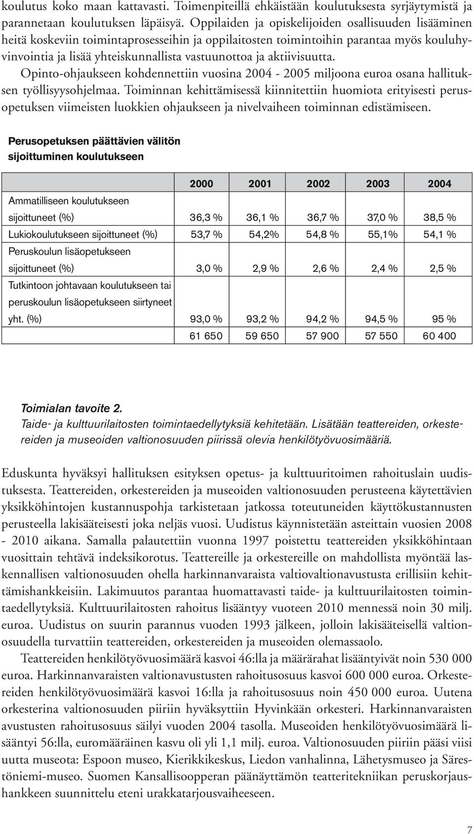 aktiivisuutta. Opinto-ohjaukseen kohdennettiin vuosina 2004-2005 miljoona euroa osana hallituksen työllisyysohjelmaa.