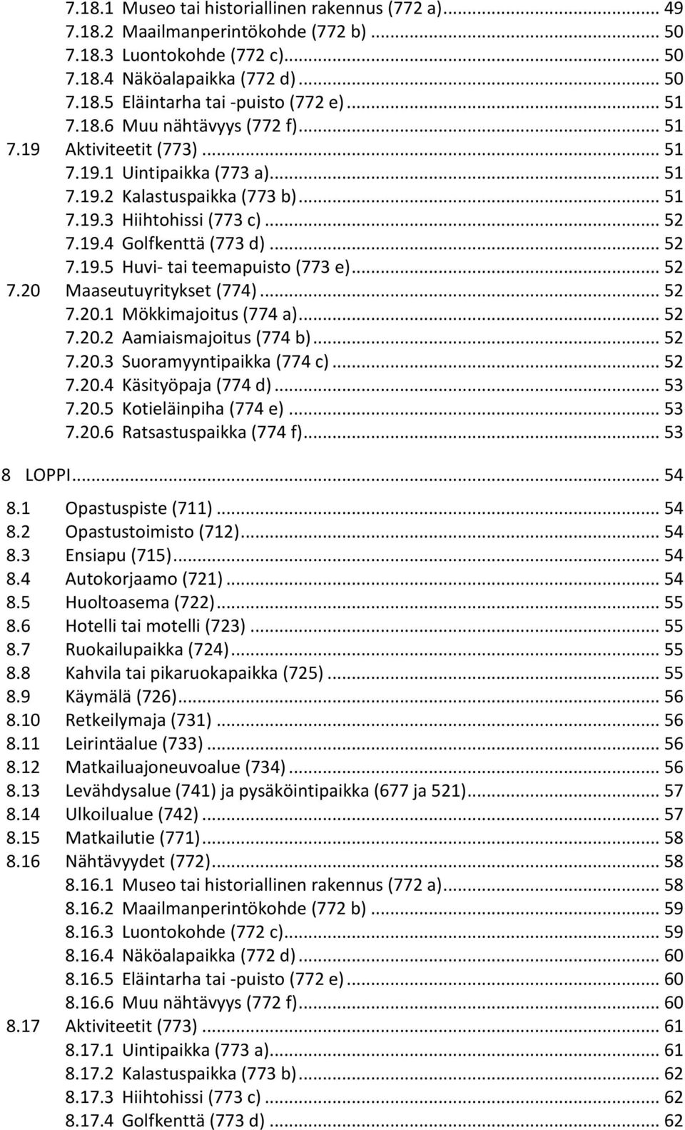 .. 52 7.19.5 Huvi- tai teemapuisto (773 e)... 52 7.20 Maaseutuyritykset (774)... 52 7.20.1 Mökkimajoitus (774 a)... 52 7.20.2 Aamiaismajoitus (774 b)... 52 7.20.3 Suoramyyntipaikka (774 c)... 52 7.20.4 Käsityöpaja (774 d).