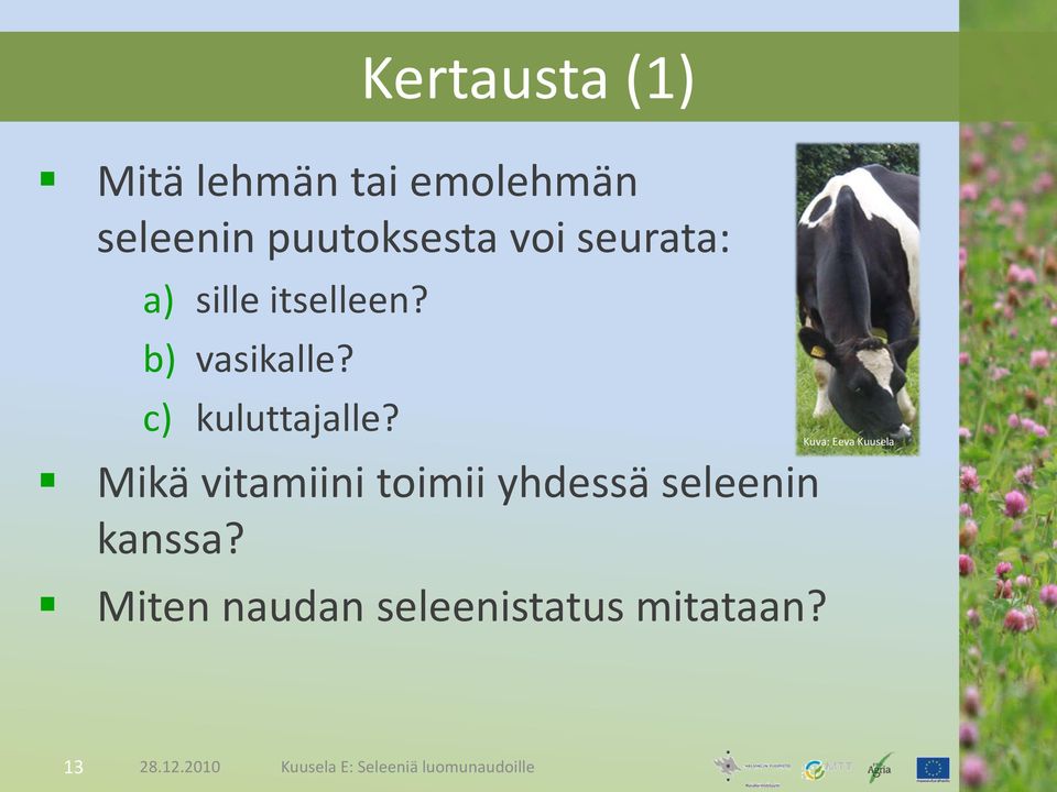 Kertausta (1) Mikä vitamiini toimii yhdessä seleenin kanssa?