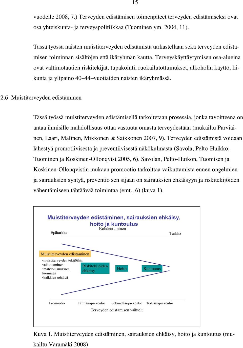 Terveyskäyttäytymisen osa-alueina ovat valtimotautien riskitekijät, tupakointi, ruokailutottumukset, alkoholin käyttö, liikunta ja ylipaino 40 44 vuotiaiden naisten ikäryhmässä. 2.