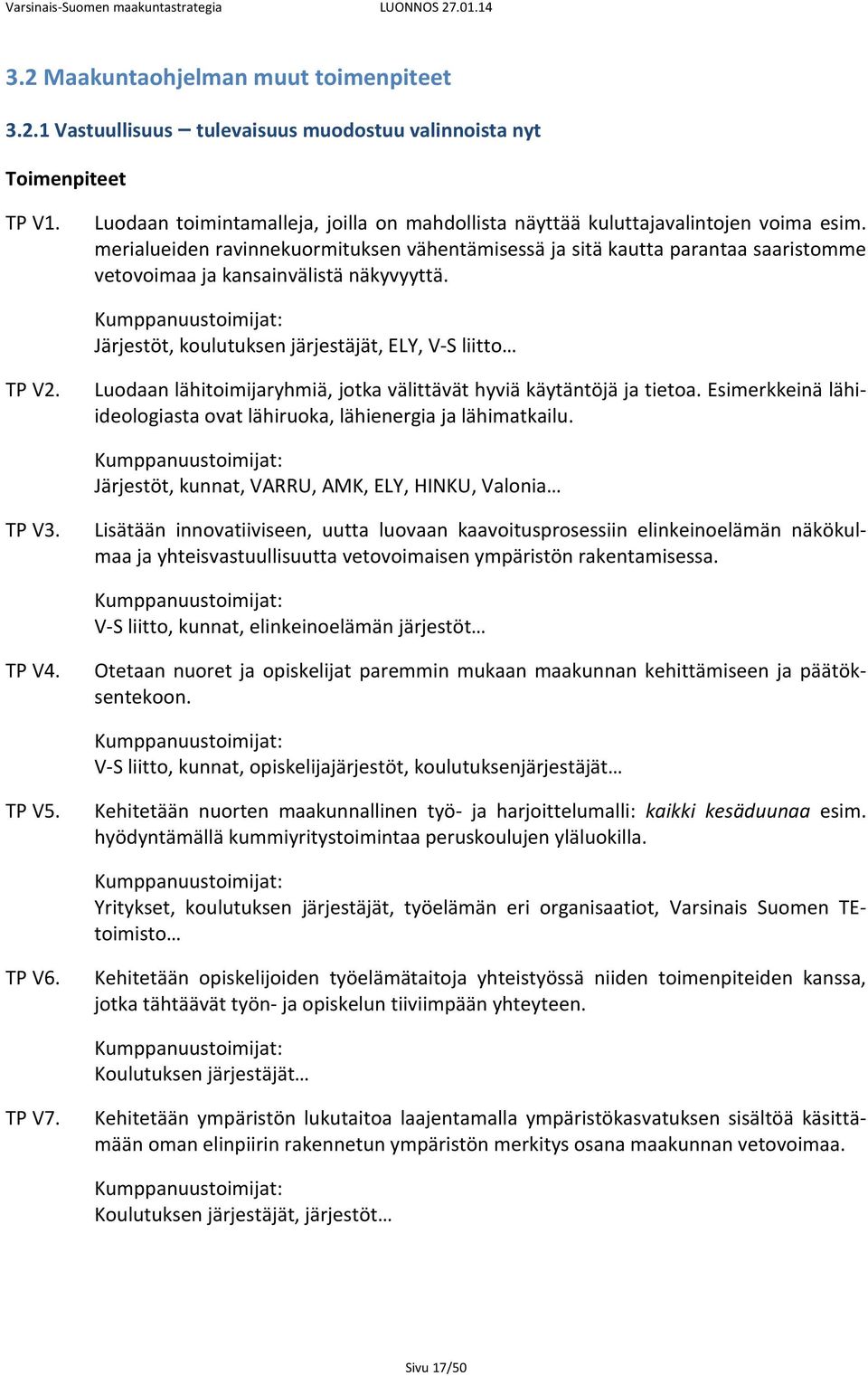 merialueiden ravinnekuormituksen vähentämisessä ja sitä kautta parantaa saaristomme vetovoimaa ja kansainvälistä näkyvyyttä. Järjestöt, koulutuksen järjestäjät, ELY, V S liitto TP V2.