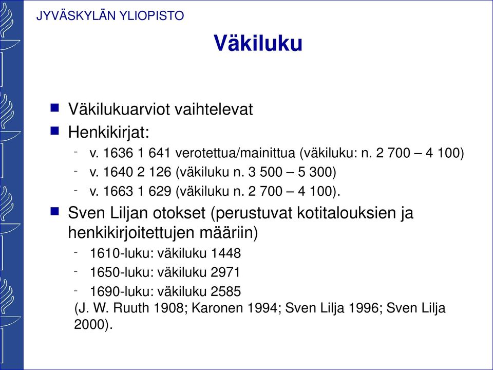 Sve Lilja otokset (perustuvat kotitalouksie ja hekikirjoitettuje määrii) 1610-luku: väkiluku 1448