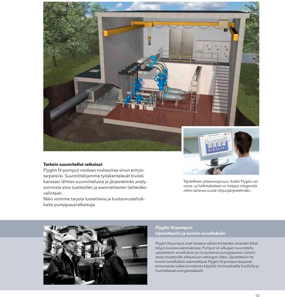 on helppo integroida mihin tahansa scada-ohjausjärjestelmään Flygtin N-pumput: Upotettaviin ja kuiviin sovelluksiin Flygtin N-pumput ovat loistava valinta kiinteiden aineiden käsittelyyn kuivissa