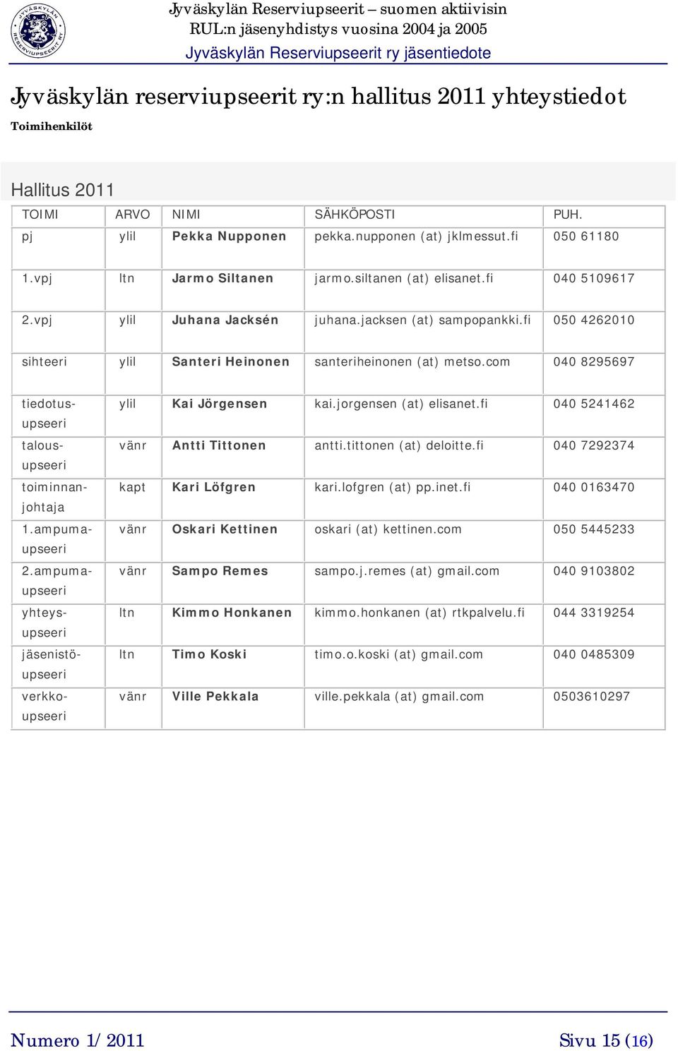 com 040 8295697 tiedotusupseeri talousupseeri toiminnanjohtaja 1.ampumaupseeri 2.ampumaupseeri yhteysupseeri jäsenistöupseeri verkkoupseeri ylil Kai Jörgensen kai.jorgensen (at) elisanet.