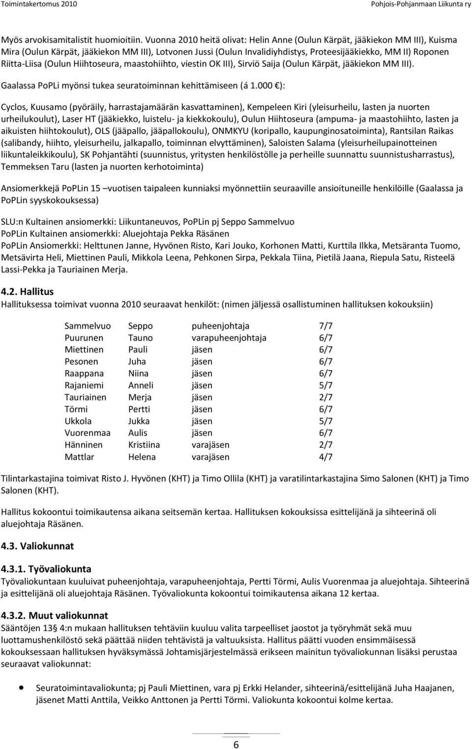 Riitta-Liisa (Oulun Hiihtoseura, maastohiihto, viestin OK III), Sirviö Saija (Oulun Kärpät, jääkiekon MM III). Gaalassa PoPLi myönsi tukea seuratoiminnan kehittämiseen (á 1.