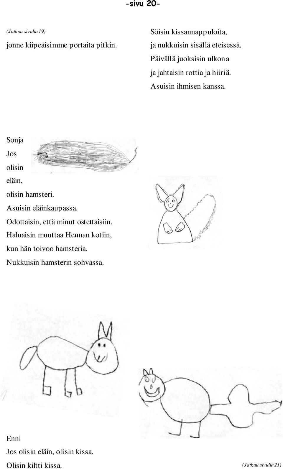 Sonja Jos olisin eläin, olisin hamsteri. Asuisin eläinkaupassa. Odottaisin, että minut ostettaisiin.