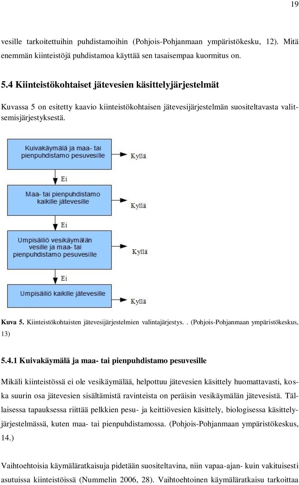 Kiinteistökohtaisten jätevesijärjestelmien valintajärjestys.. (Pohjois-Pohjanmaan ympäristökeskus, 13) 5.4.