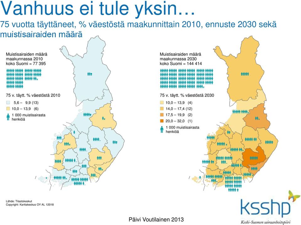 täytt. % väestöstä 2010 5,6 9,9 (13) 10,0 13,9 (6) 1 000 muistisairasta henkiöä 75 v. täytt.