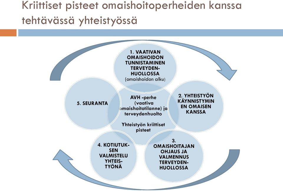 SEURANTA AVH -perhe (vaativa omaishoitotilanne) ja terveydenhuolto Yhteistyön kriittiset pisteet