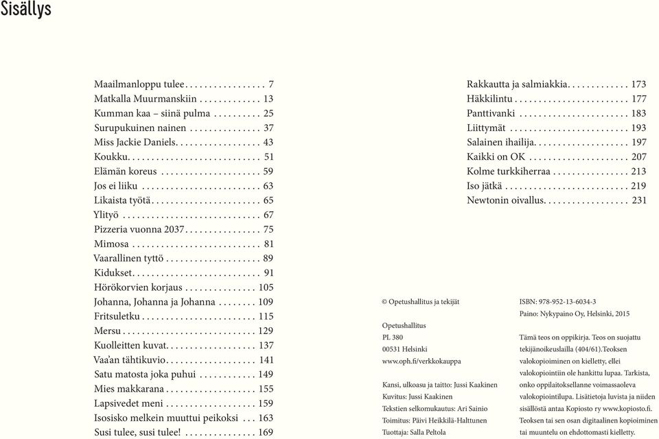 ............... 75 Mimosa............................ 81 Vaarallinen tyttö..................... 89 Kidukset........................... 91 Hörökorvien korjaus................ 105 Johanna, Johanna ja Johanna.