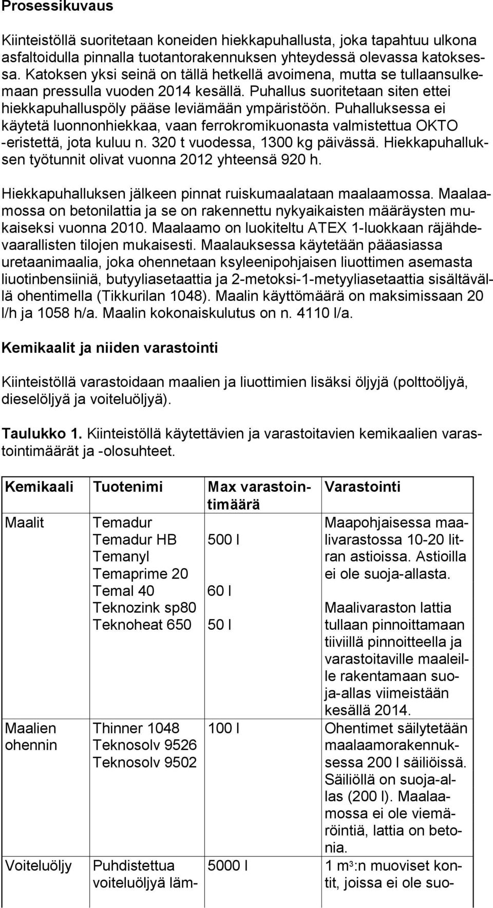 Pu hal luk ses sa ei käytetä luonnonhiekkaa, vaan ferrokromikuonasta valmistettua OK TO -eristettä, jota kuluu n. 320 t vuodessa, 1300 kg päivässä.