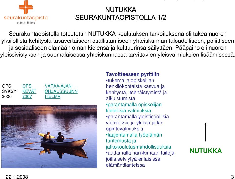 OPS SYKSY 2006 OPS KEVÄT 2007 VAPAA-AJAN OHJAUSSUUNN ITELMA Tavoitteeseen pyrittiin tukemalla opiskelijan henkilökohtaista kasvua ja kehitystä, itsenäistymistä ja aikuistumista parantamalla