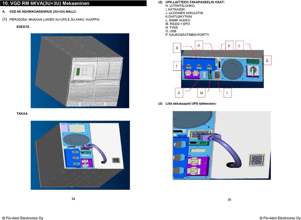 KAAPPIA EDESTÄ (2) UPS-LAITTEEN TAKAPANEELIN OSAT: H. LIITÄNTÄLOHKO I. KATKAISIN J.