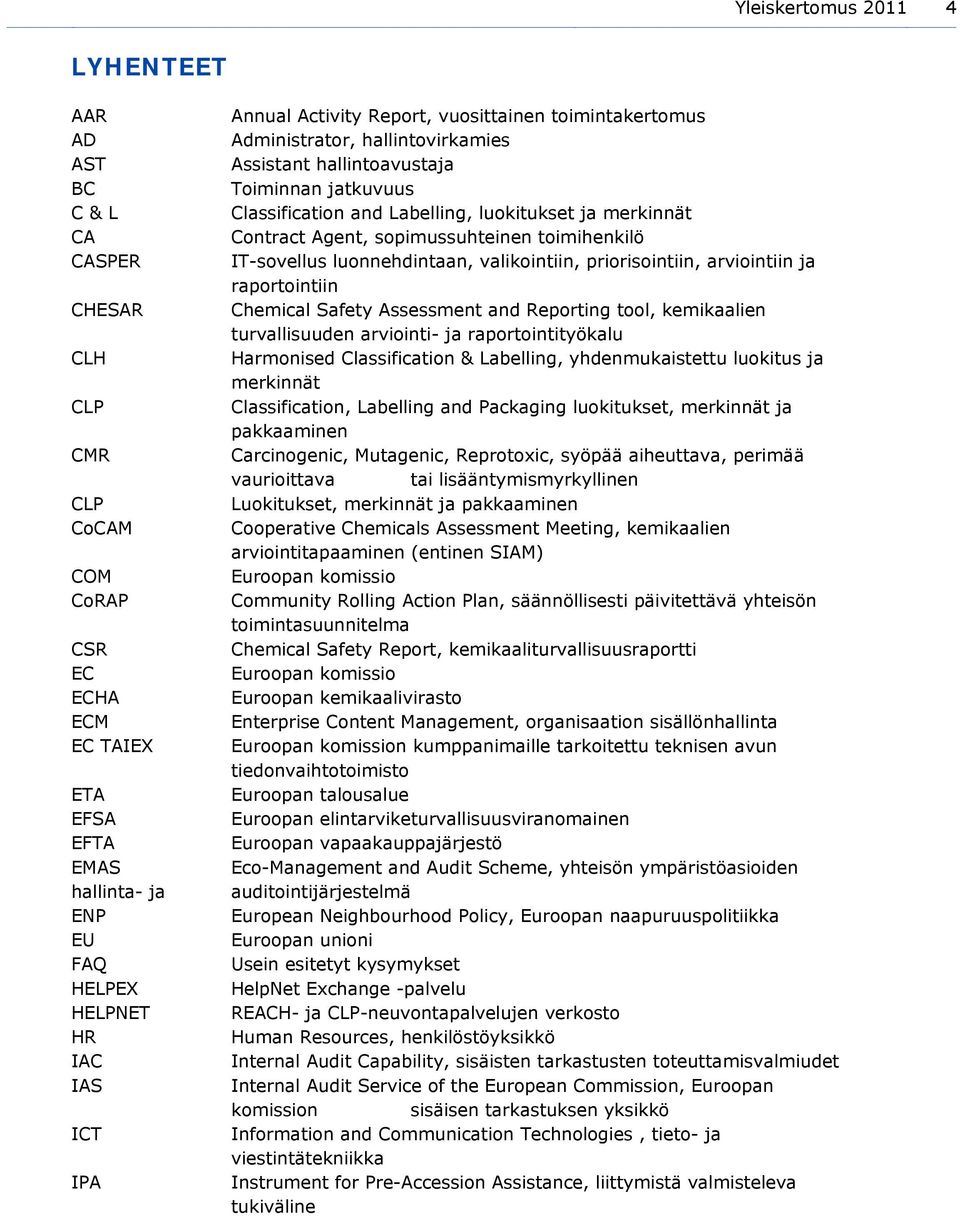 Contract Agent, sopimussuhteinen toimihenkilö IT-sovellus luonnehdintaan, valikointiin, priorisointiin, arviointiin ja raportointiin Chemical Safety Assessment and Reporting tool, kemikaalien