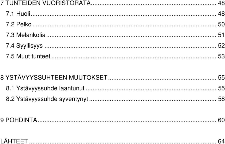 .. 53 8 YSTÄVYYSSUHTEEN MUUTOKSET... 55 8.