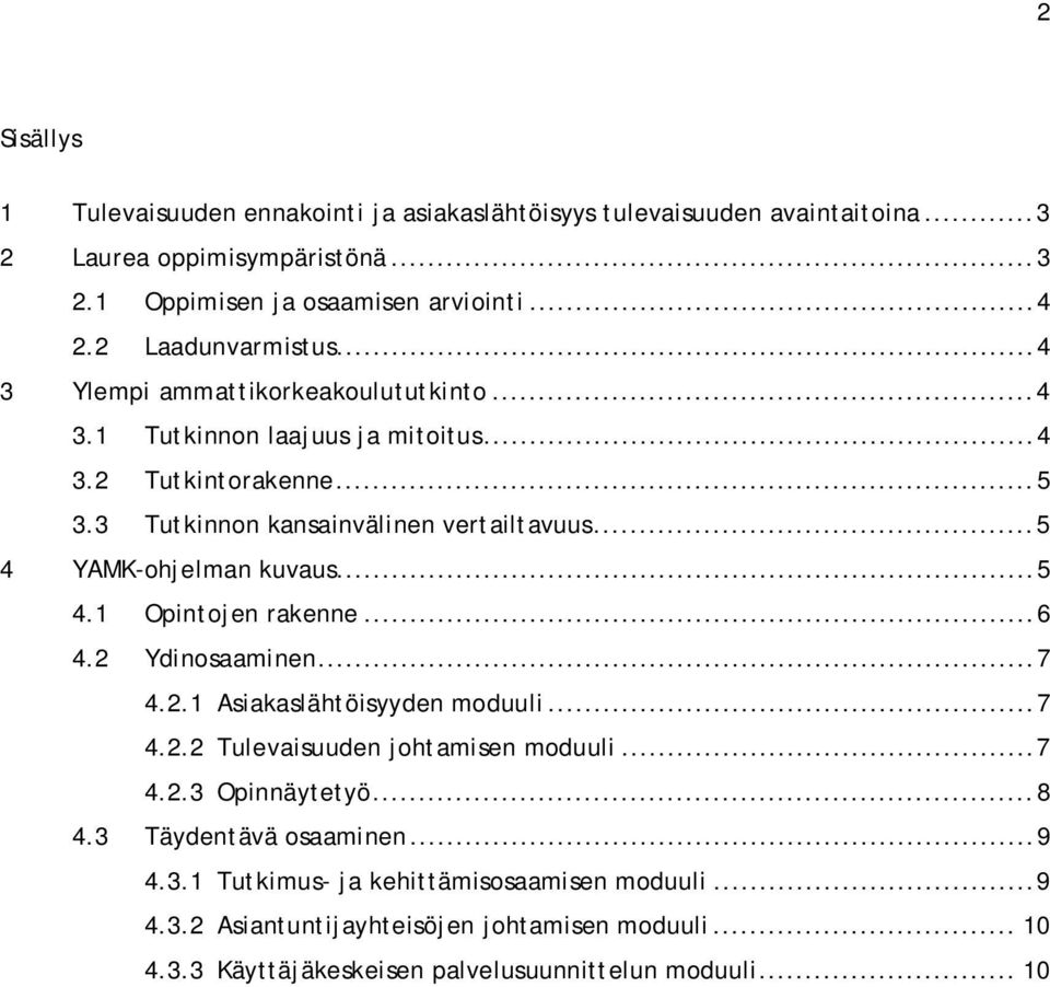 .. 5 4 YAMK-ohjelman kuvaus... 5 4.1 Opintojen rakenne... 6 4.2 Ydinosaaminen... 7 4.2.1 Asiakaslähtöisyyden moduuli... 7 4.2.2 Tulevaisuuden johtamisen moduuli... 7 4.2.3 Opinnäytetyö.