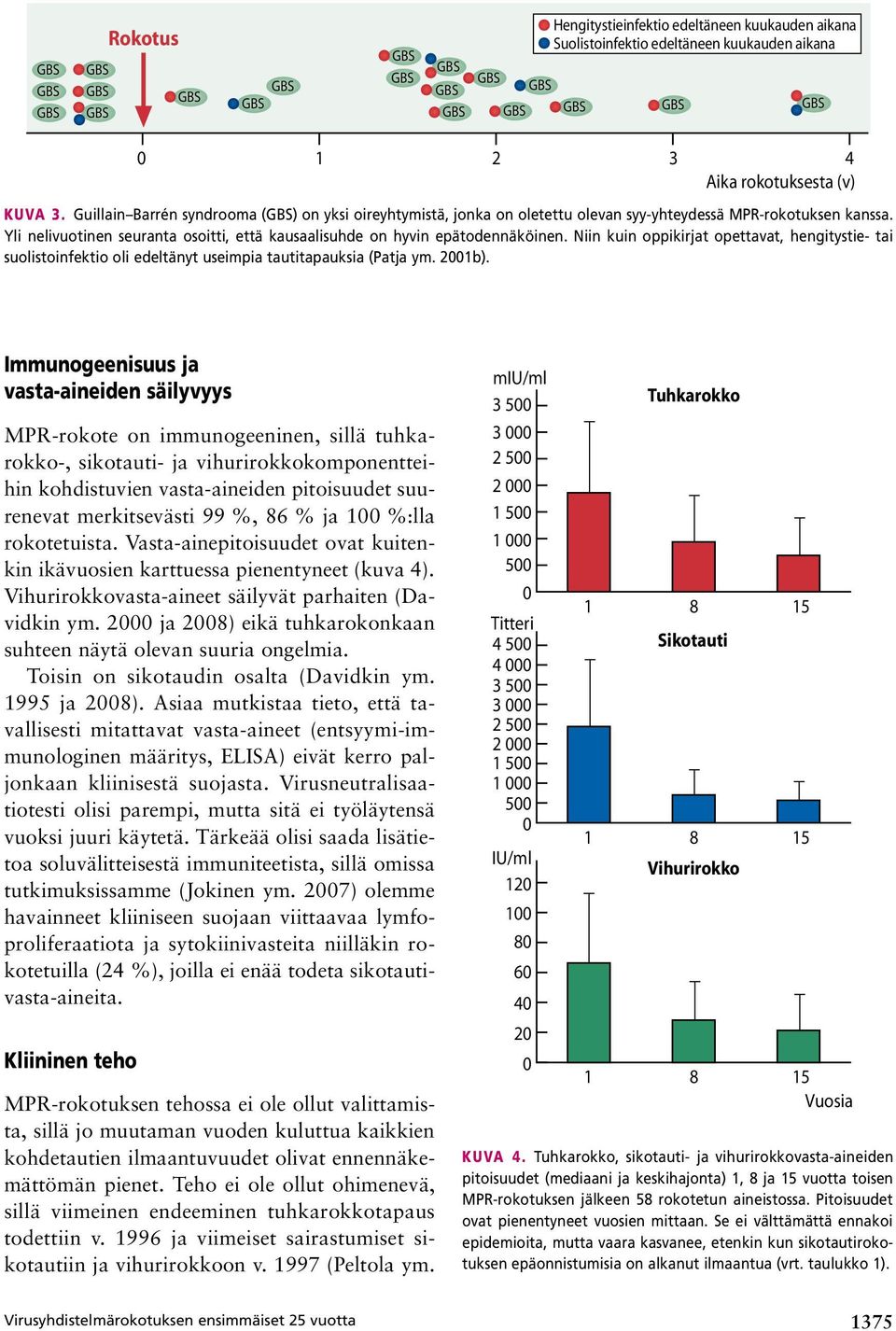 Niin kuin oppikirjat opettavat, hengitystie- tai suolistoinfektio oli edeltänyt useimpia tautitapauksia (Patja ym. 21b).