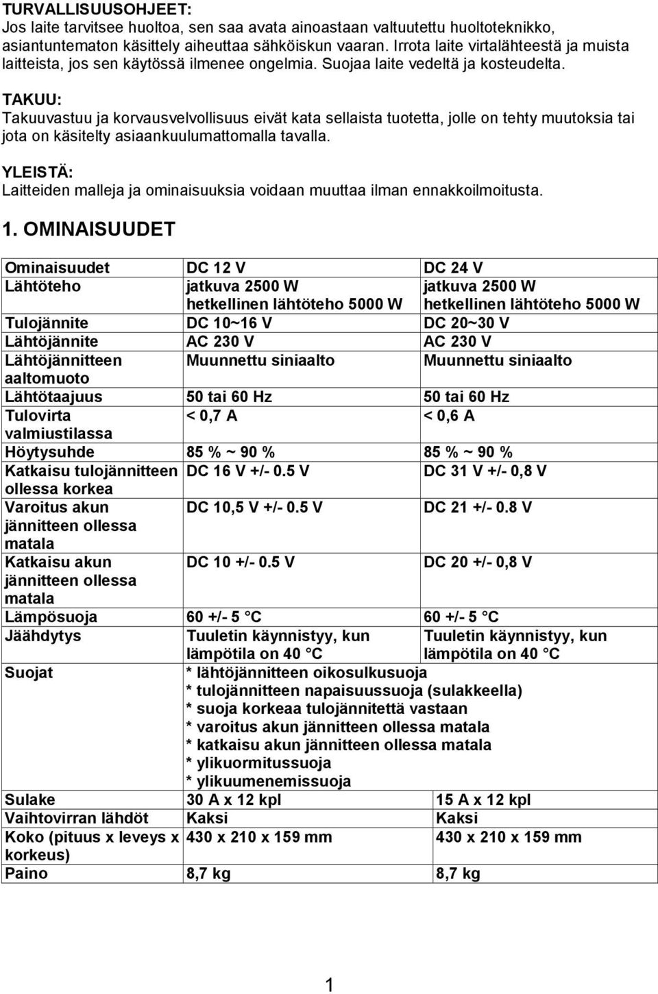 TAKUU: Takuuvastuu ja korvausvelvollisuus eivät kata sellaista tuotetta, jolle on tehty muutoksia tai jota on käsitelty asiaankuulumattomalla tavalla.