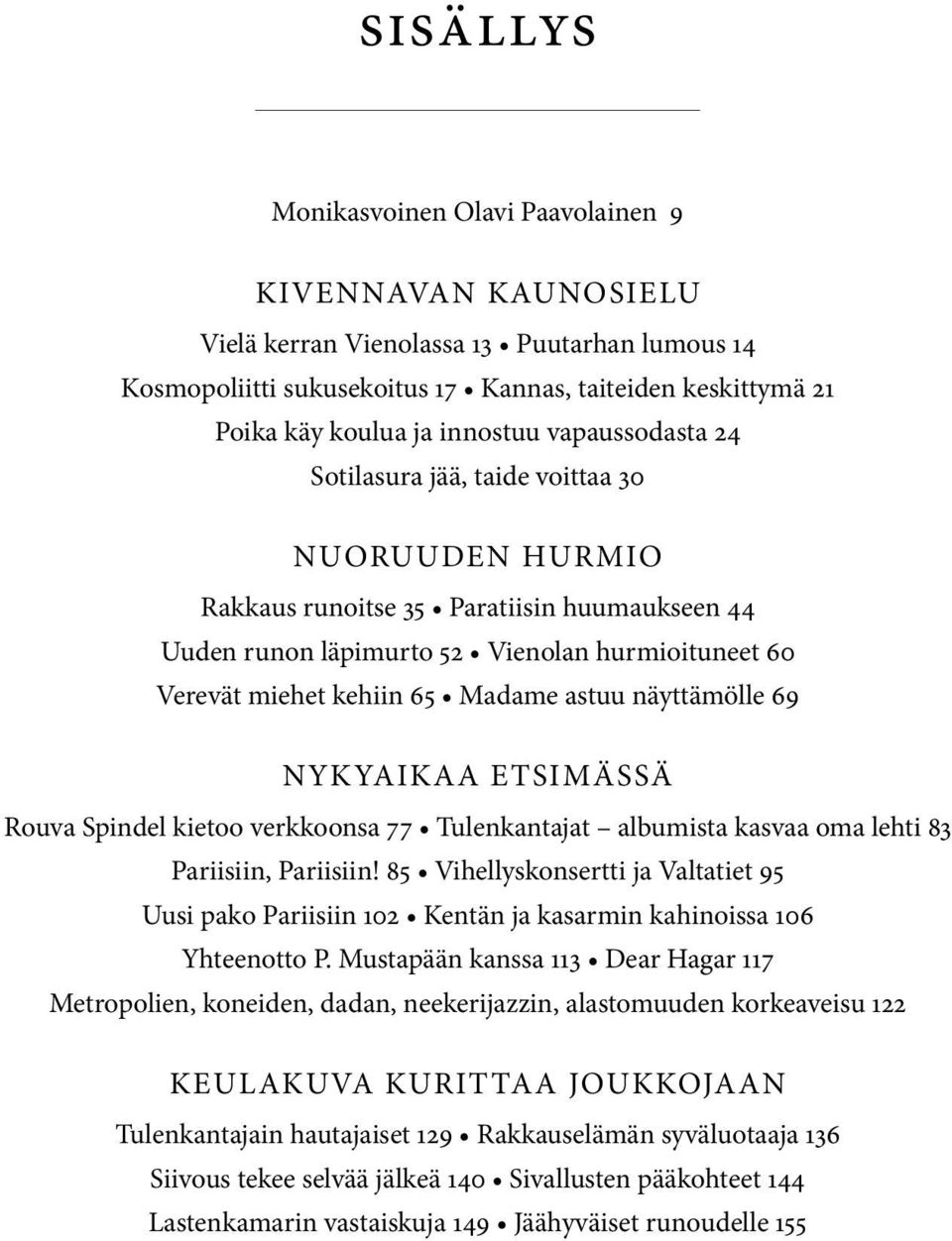 Madame astuu näyttämölle 69 NYKYAIKAA ETSIMÄSSÄ Rouva Spindel kietoo verkkoonsa 77 Tulenkantajat albumista kasvaa oma lehti 83 Pariisiin, Pariisiin!