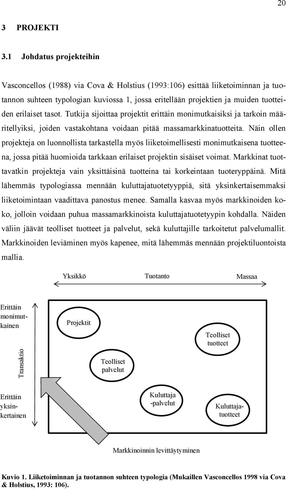 erilaiset tasot. Tutkija sijoittaa projektit erittäin monimutkaisiksi ja tarkoin määritellyiksi, joiden vastakohtana voidaan pitää massamarkkinatuotteita.