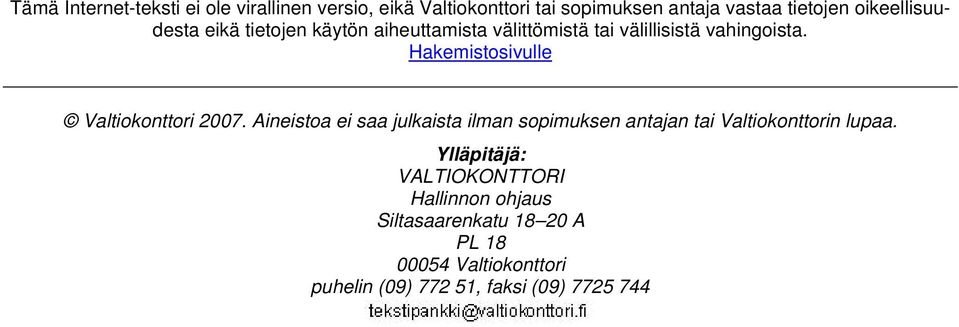 Hakemistosivulle Valtiokonttori 2007.