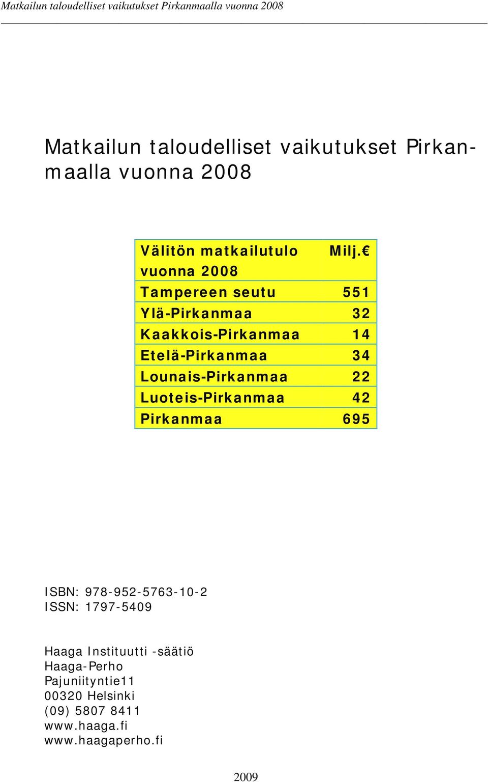 Lounais-Pirkanmaa 22 Luoteis-Pirkanmaa 42 Pirkanmaa 695 ISBN: 978-952-5763-10-2 ISSN: 1797-5409