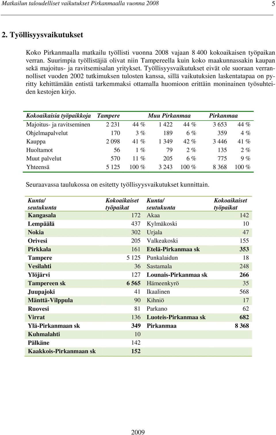 Työllisyysvaikutukset eivät ole suoraan verrannolliset vuoden 2002 tutkimuksen tulosten kanssa, sillä vaikutuksien laskentatapaa on pyritty kehittämään entistä tarkemmaksi ottamalla huomioon erittäin